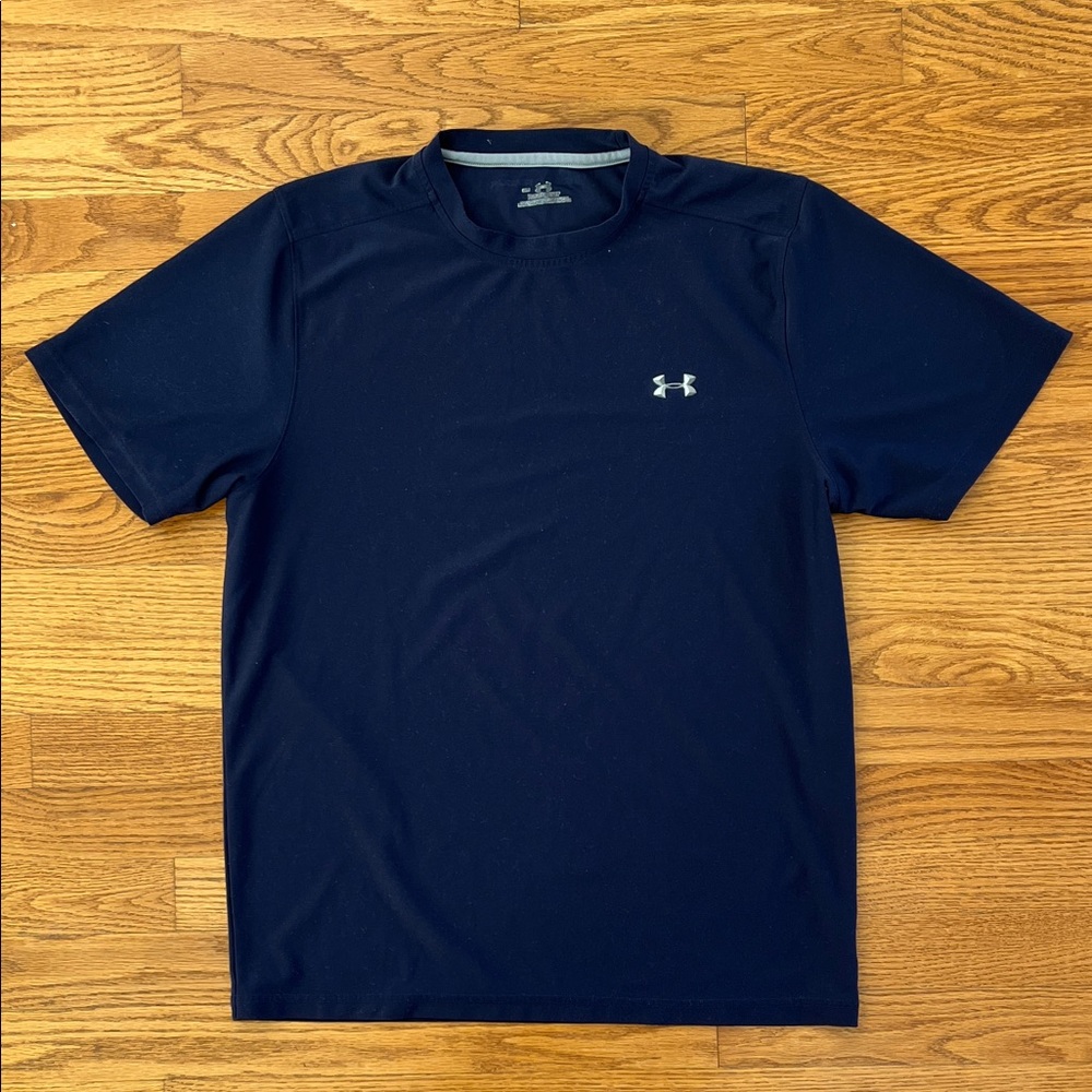 Men’s Under Armour Short Sleeve Shirt HeatGear Size S Color Navy Blue Crew Neck